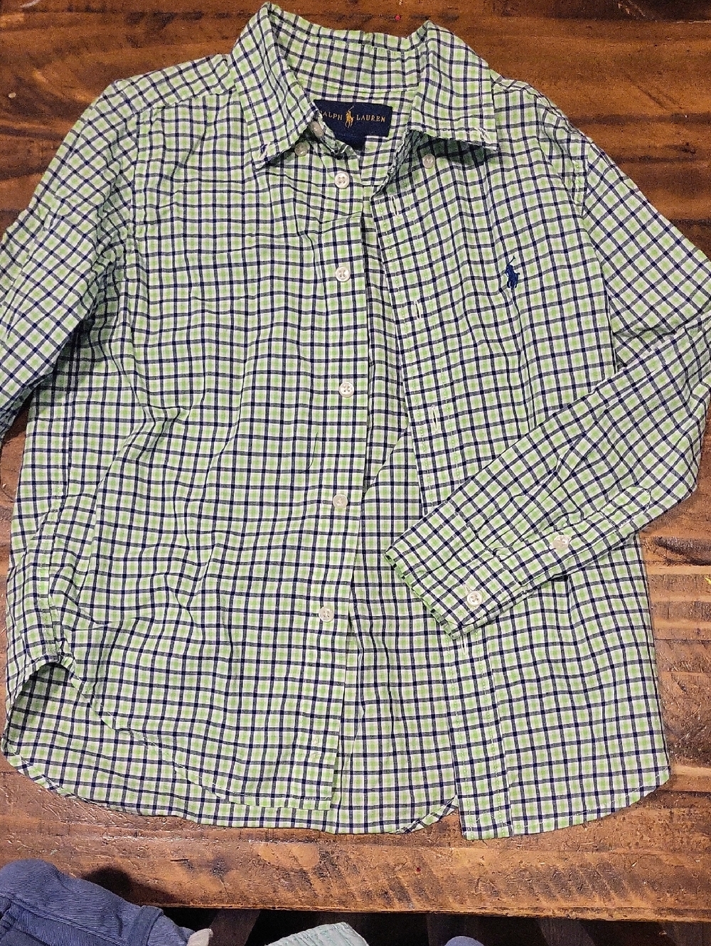 Ralph Lauren Green and Navy Check Cotton Button-Down Shirt